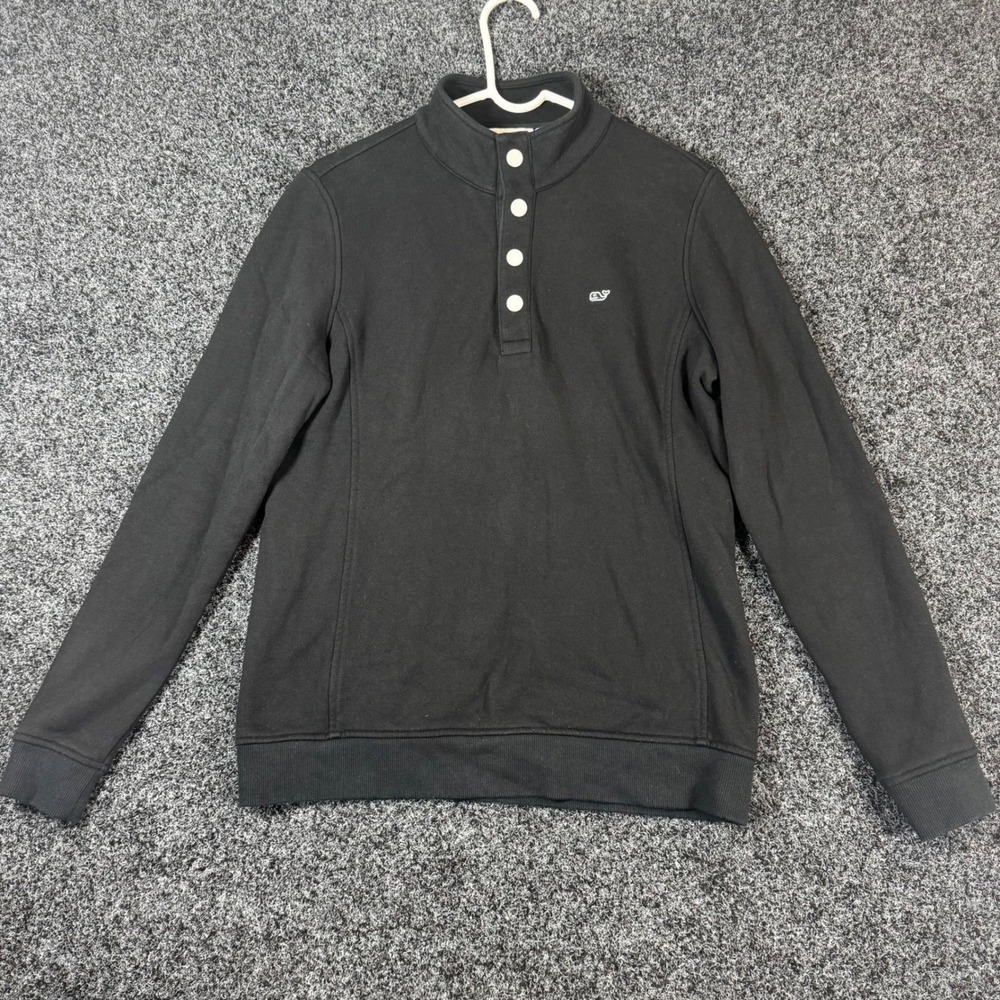 Vineyard Vines Mens Small Black 100% Cotton Quarter‎ Button Mock Neck Sweatshirt